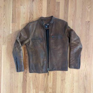 J. Crew Stockton Racer Brown Leather Jacket size Medium Tall
